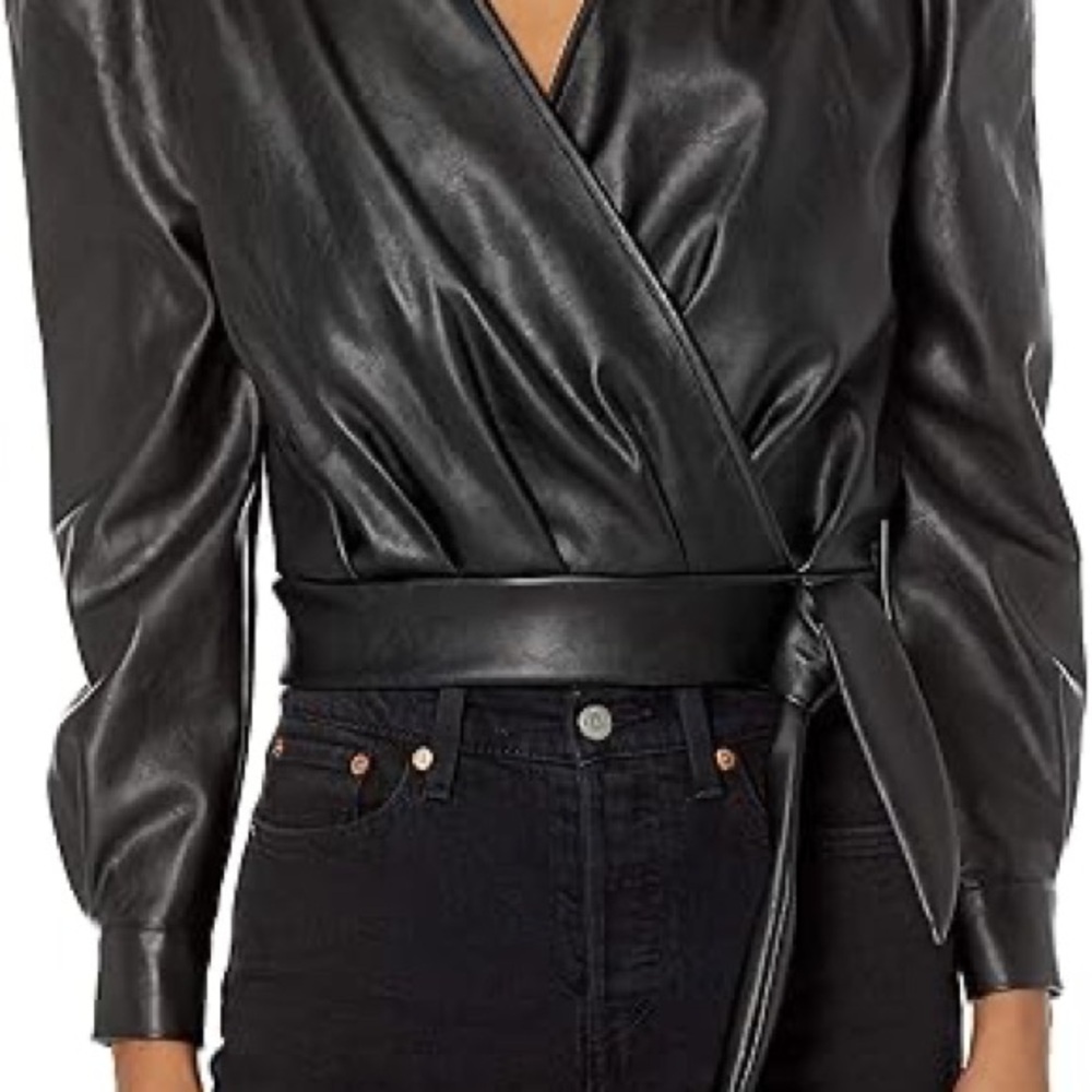 Kendall & Kylie Black Leather Wrap Jacket with Glossy Finish size small